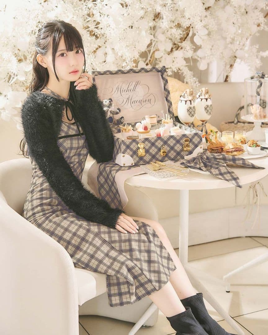 ミシェルマカロン　オリジナルチェック柄アンサンブルロングワンピ 　XSサイズ