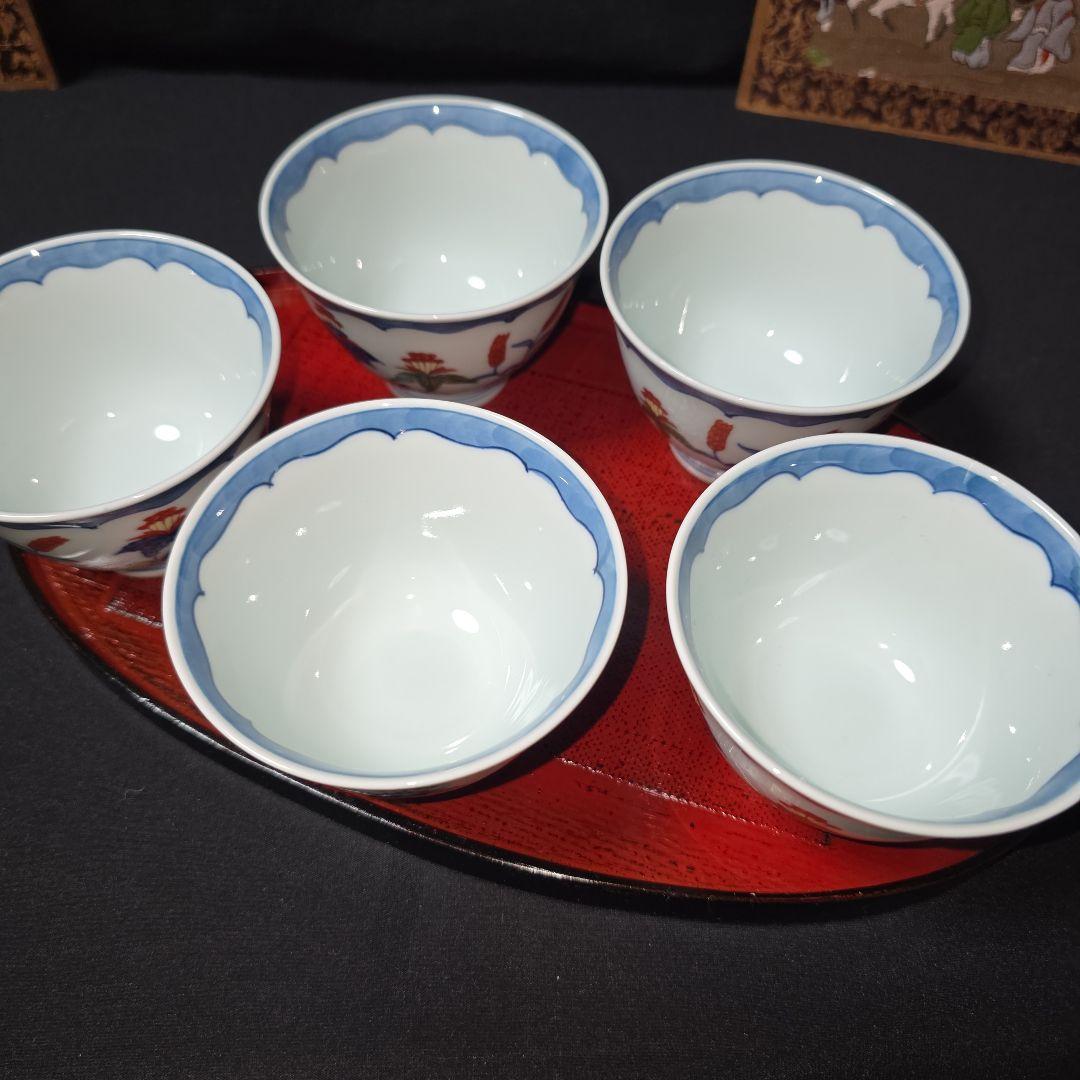 源右衛門 染錦桐草花 湯呑５客