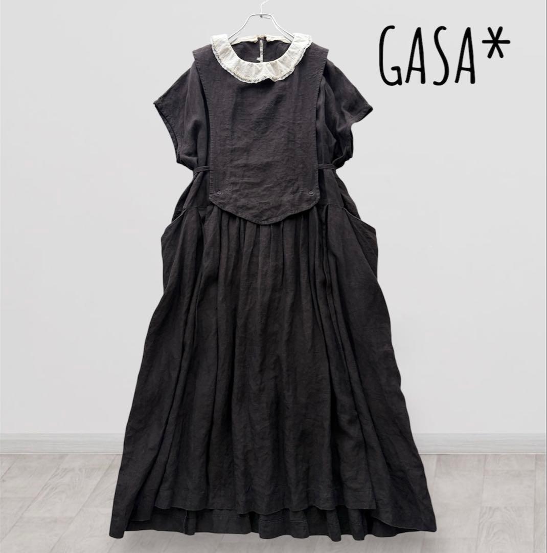 【専用✨】GASA* ガサ 宵のころ レースカラーワンピース チャコールグレーF