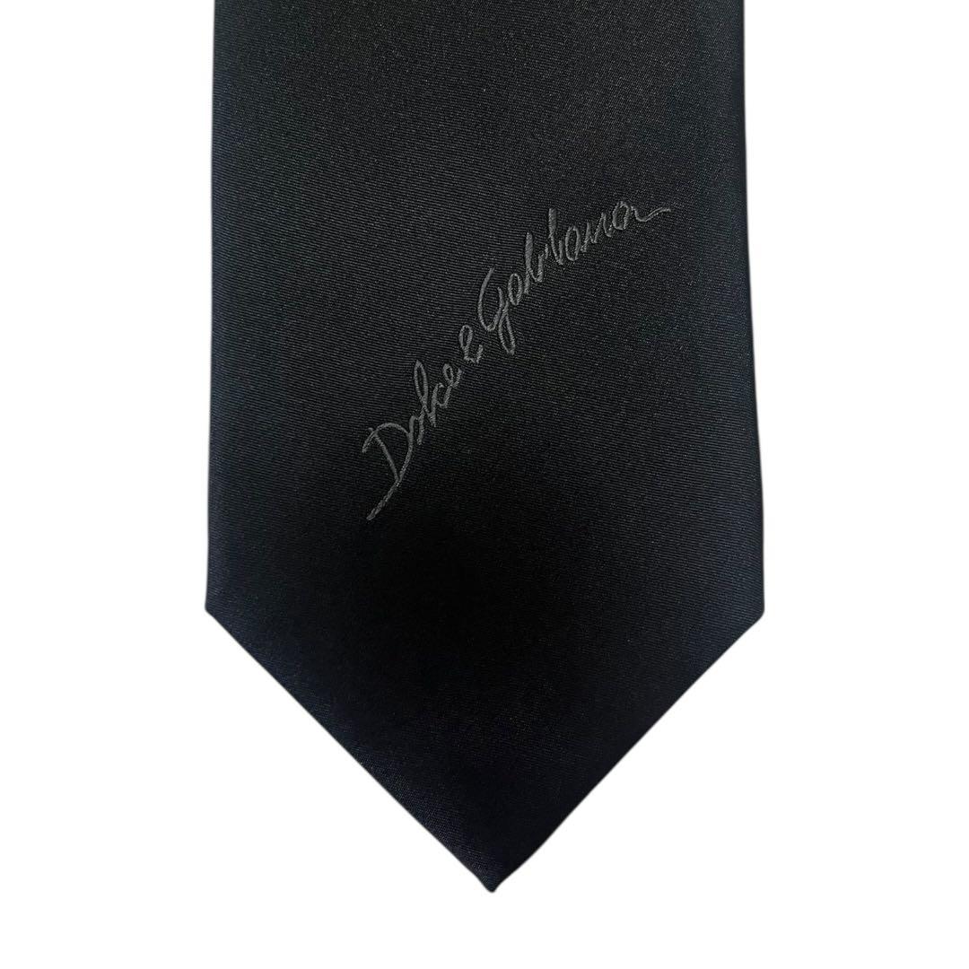 【極美品】ドルチェアンドガッバーナ ソリッドタイ ロゴ刺繍 ブラック 光沢