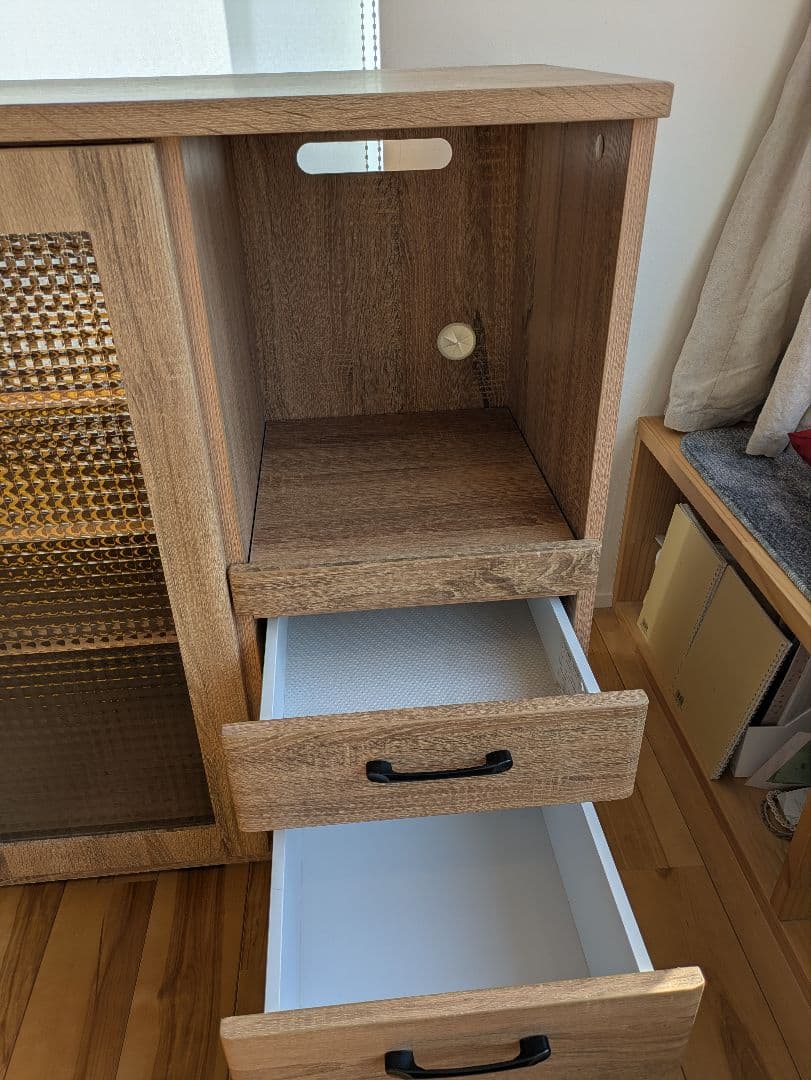 （よし）木製キャビネット ガラス扉 収納（ルオカ120KCカウンター）