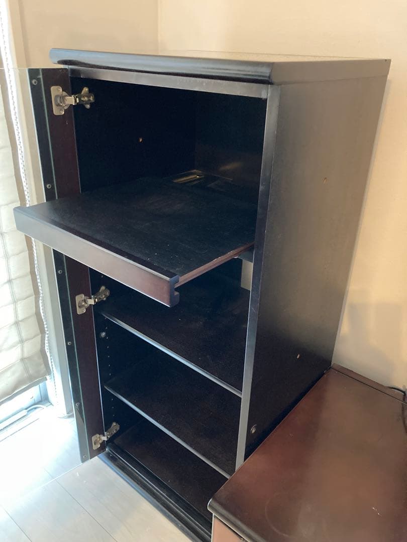 ガラスキャビネット ダークブラウン 3段収納