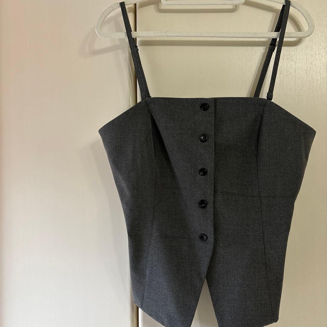 GU☆フロントボタンビスチェ☆ブラック&グレーXL☆2点セット