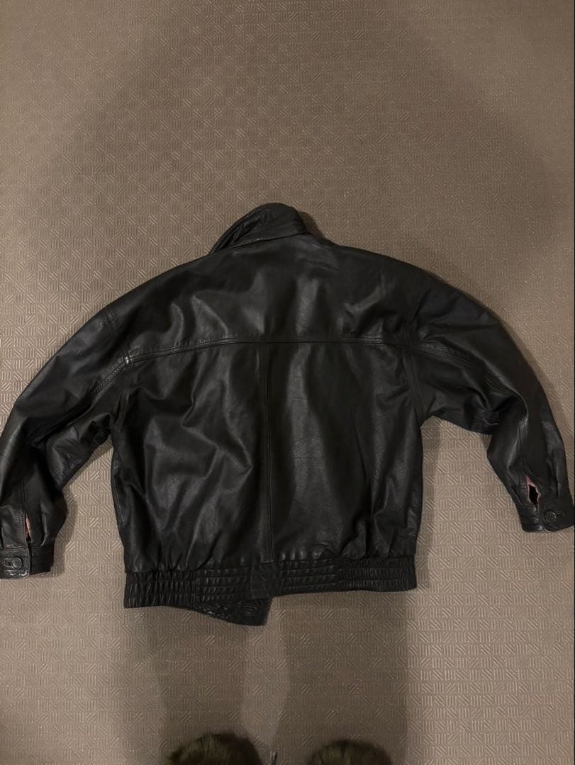 80s 90s レザージャケット レザーブルゾン 短丈 vintage カーキ