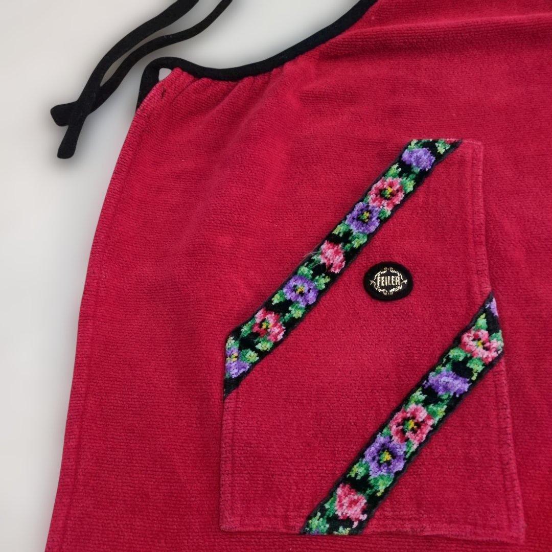 フェイラー　シェニール織花柄エプロン　レッド