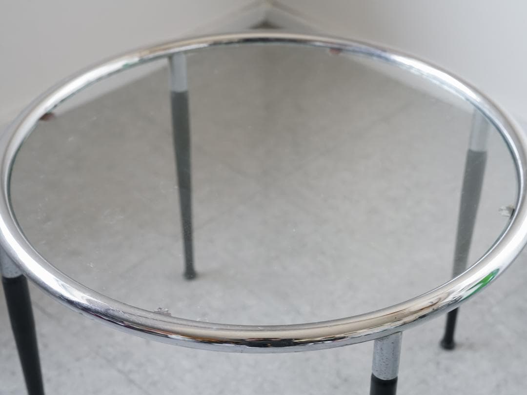 ヴィンテージ ラウンドガラステーブル 古道具 ミッドセンチュリー モダン