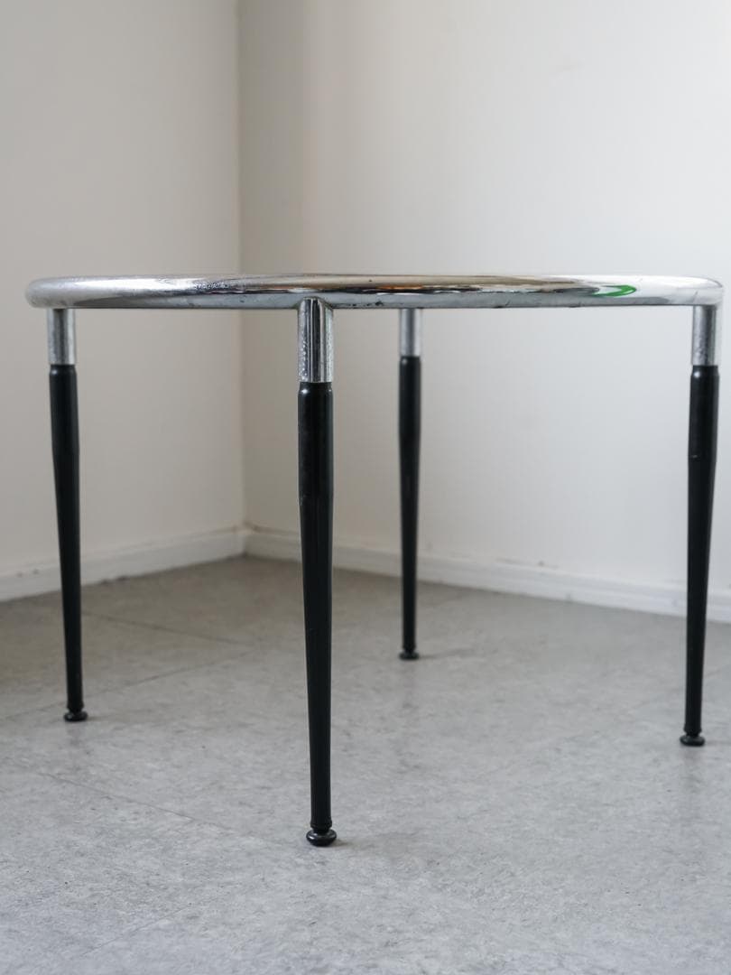 ヴィンテージ ラウンドガラステーブル 古道具 ミッドセンチュリー モダン