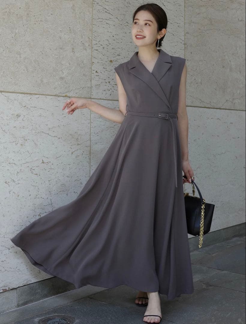 【美品】ánuans ダブルサテンテーラードフレアワンピース