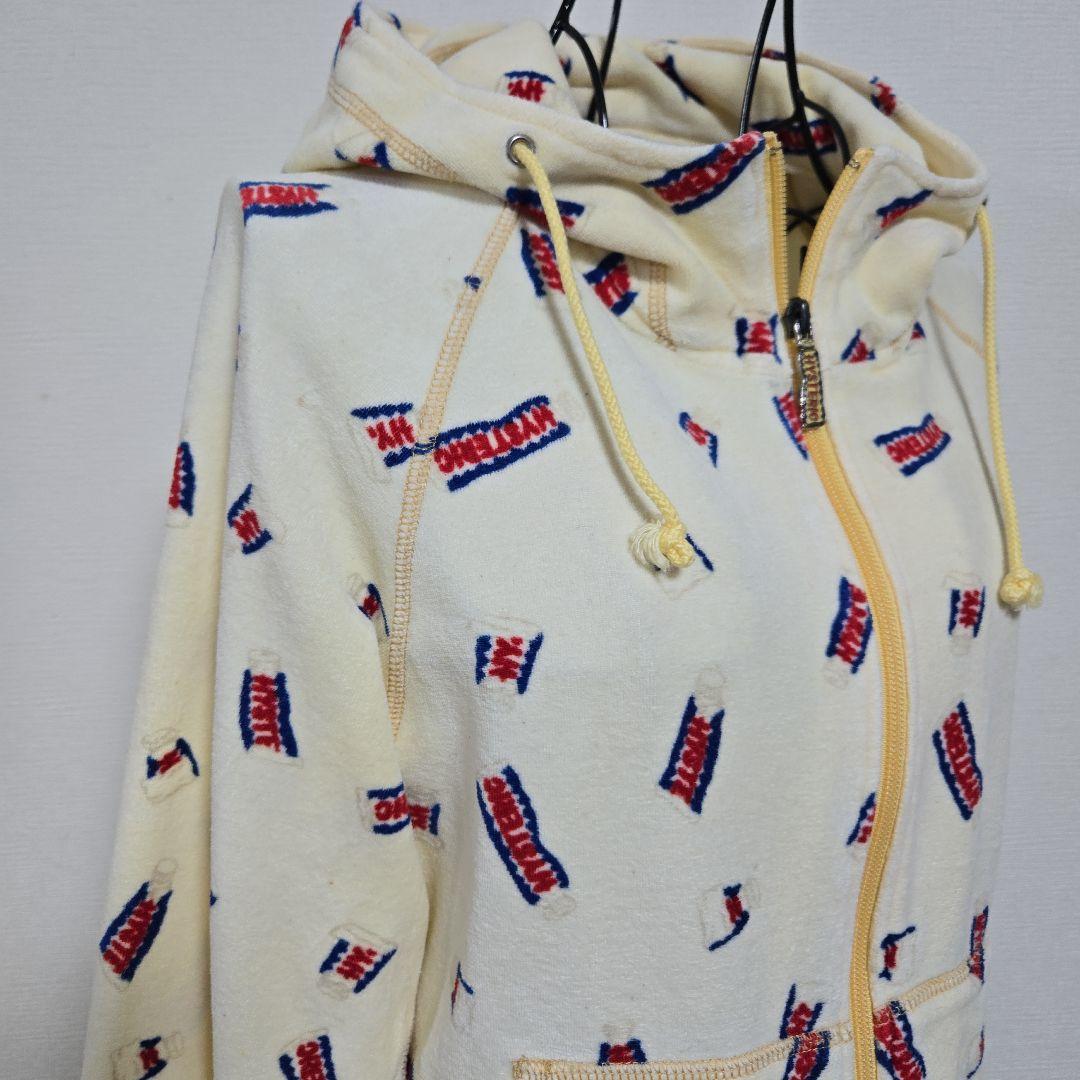 90s ヒステリックグラマー 総柄 ロゴ パーカー タオル生地 イエロー