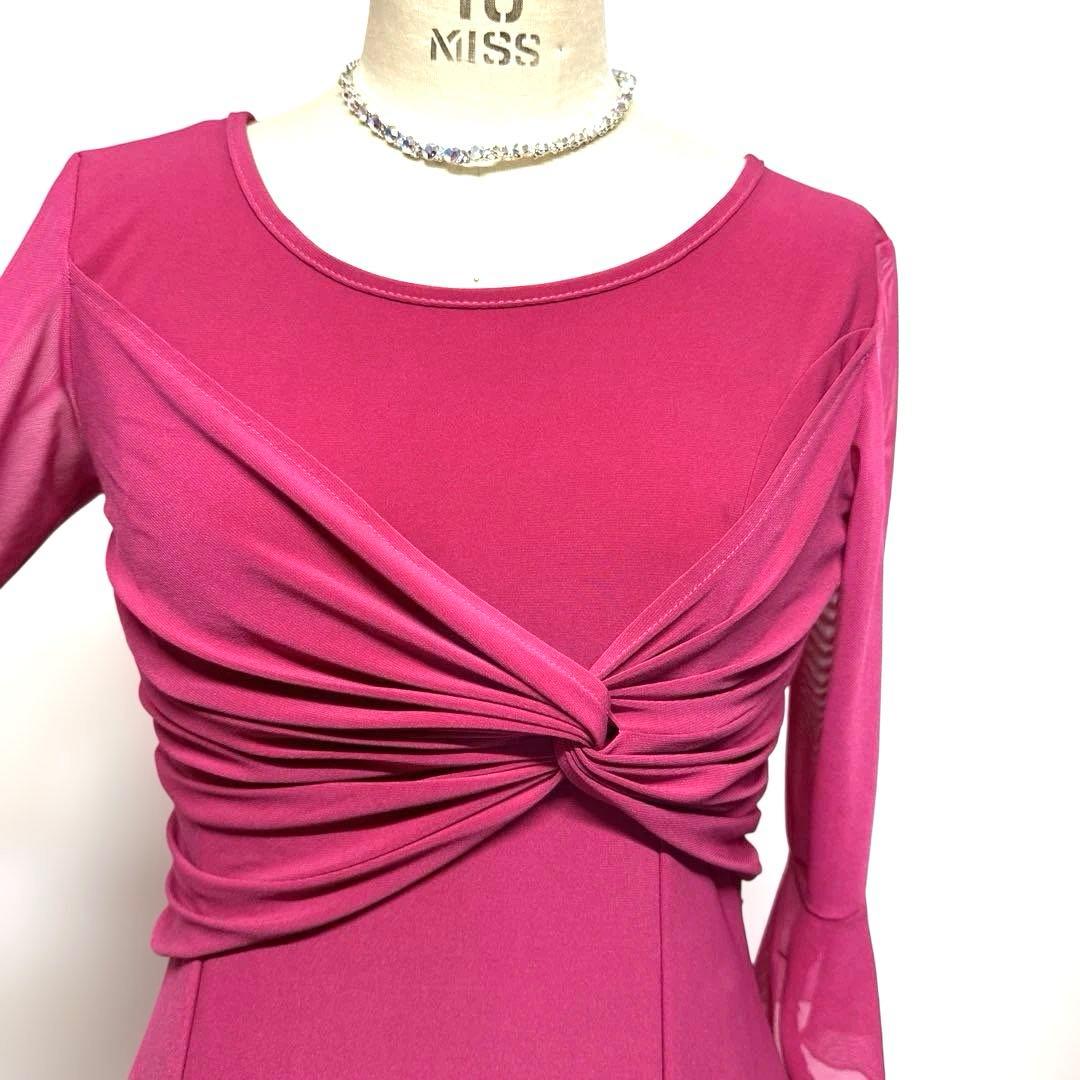 6380★M 濃ピンク シンプル ワンピース 社交ダンス