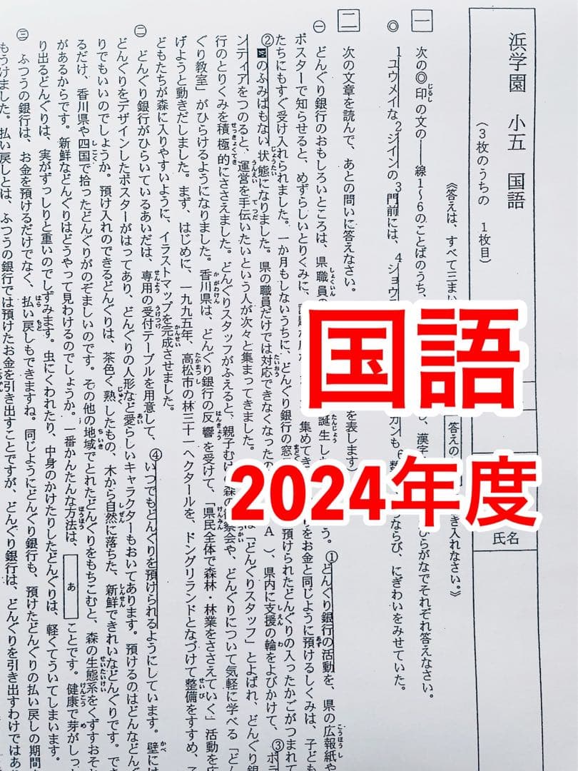 浜学園　最新版　2024年　小5　復習テスト　Vクラス　算国理　3科目r