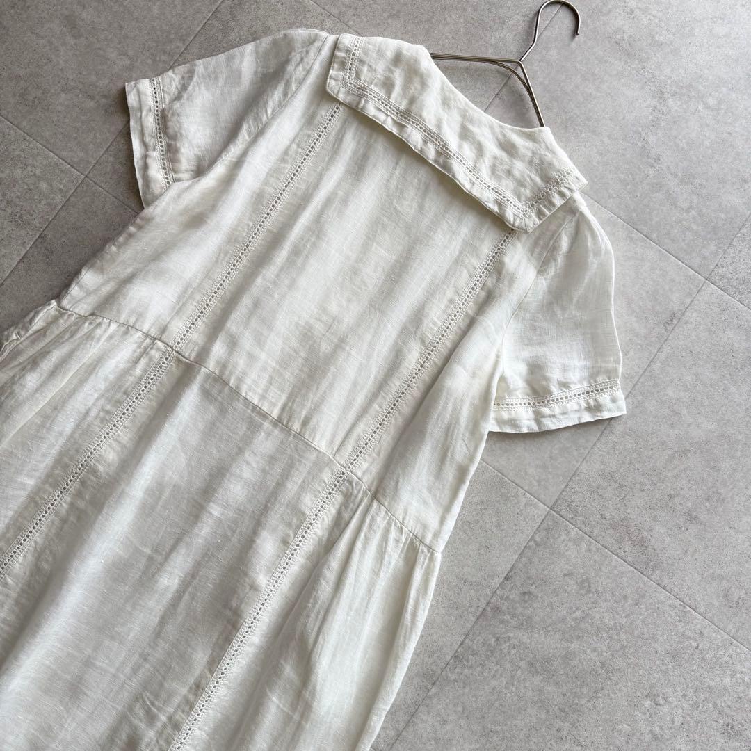 ロンハーマン　ロングワンピース　リネン100%　白　XS　セーラーカラー