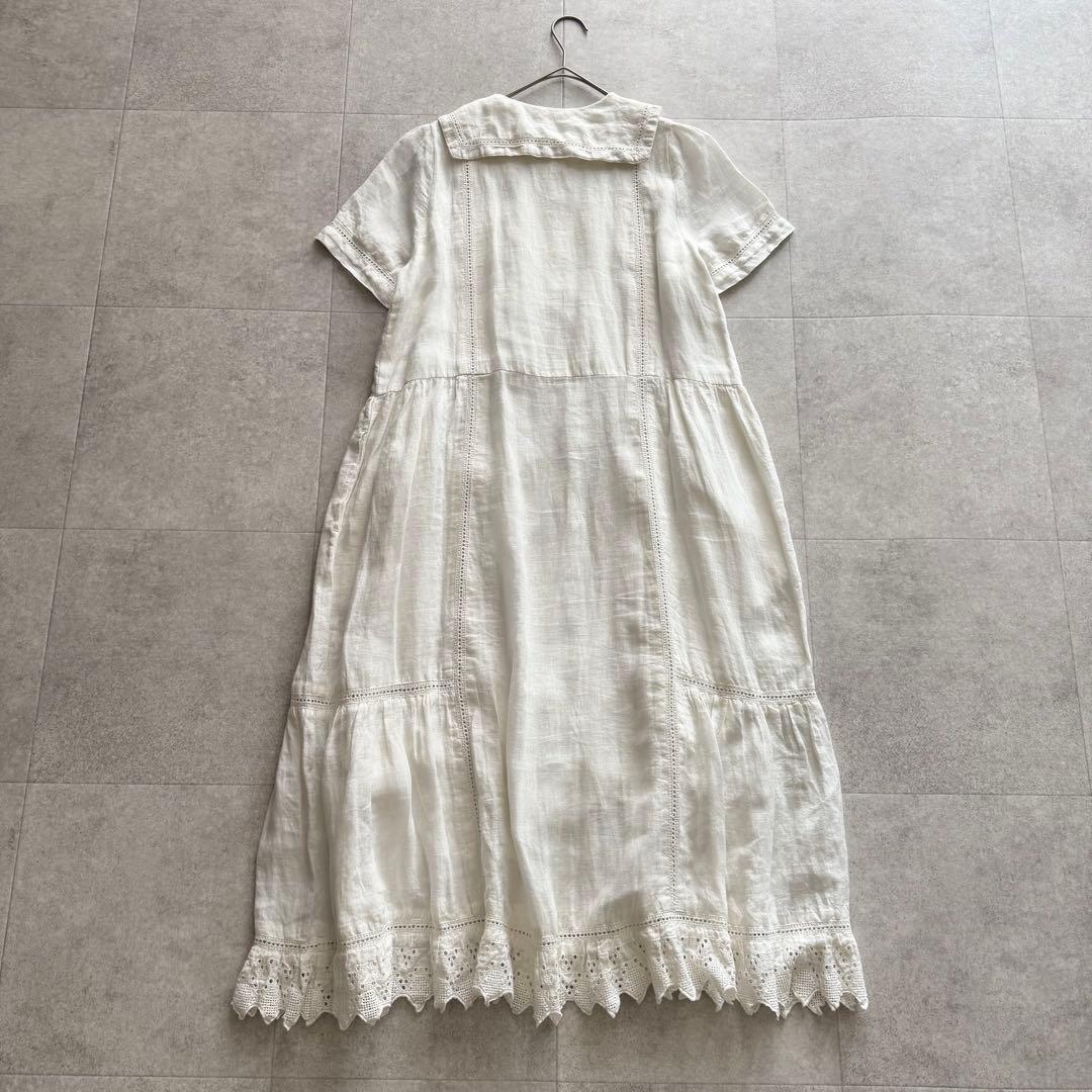 ロンハーマン　ロングワンピース　リネン100%　白　XS　セーラーカラー