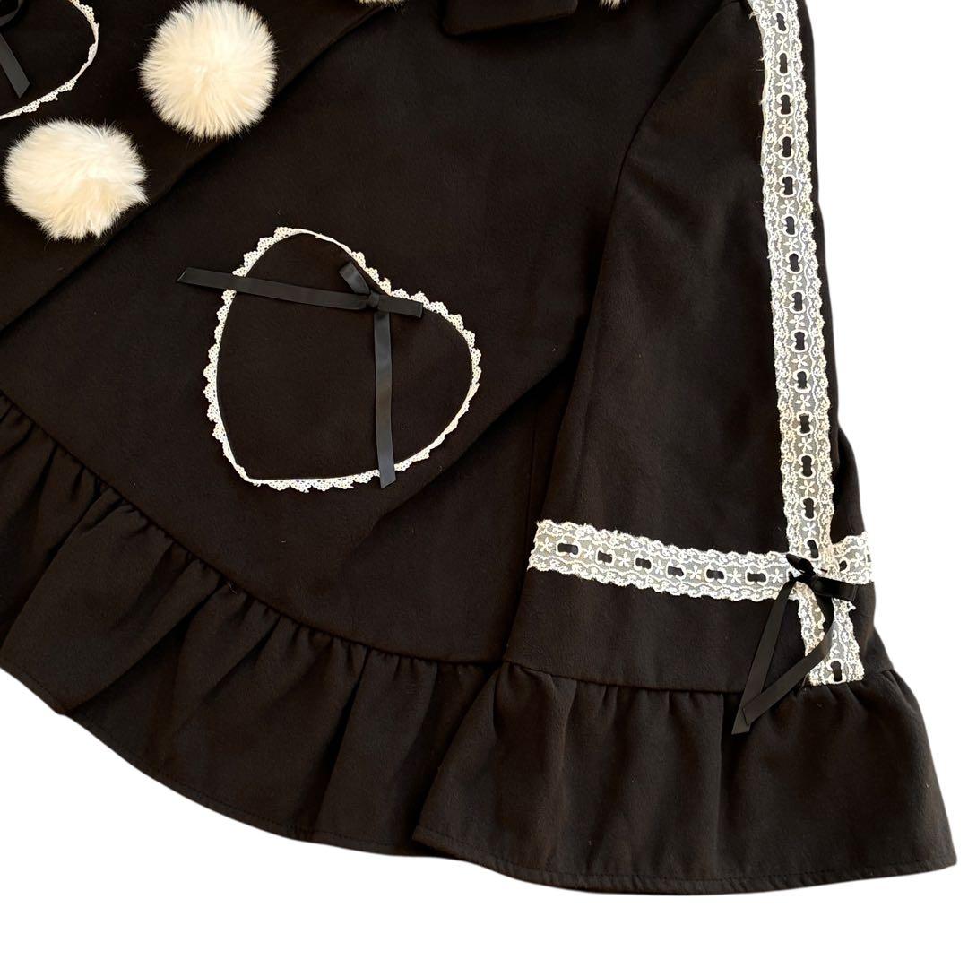 夢展望 量産型 ファー襟 ポンチョ風 Aライン ハートポケット コート L 冬