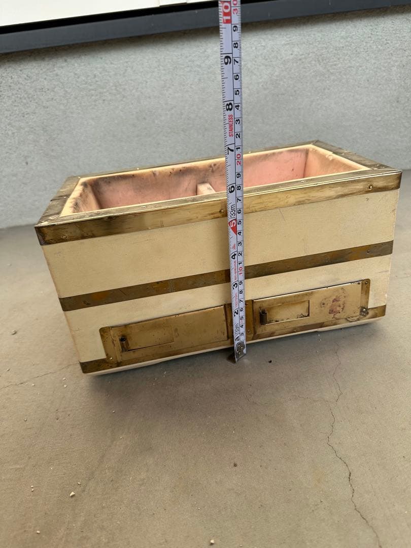 奥能登 天然珪藻土切出し七輪 真鍮巻長角型大判 左右独立タイプ 備品付 炭火調理