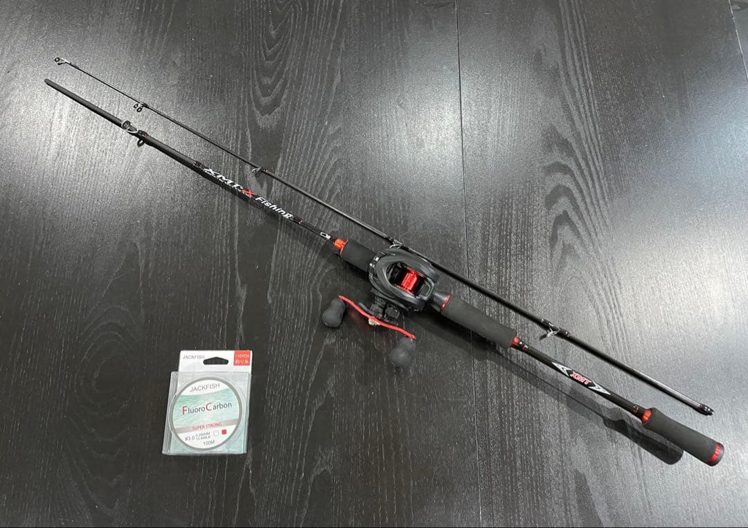 バス釣りセットベイトロッド&ベイトリール（パワーハンドル左巻）ライン100m付き