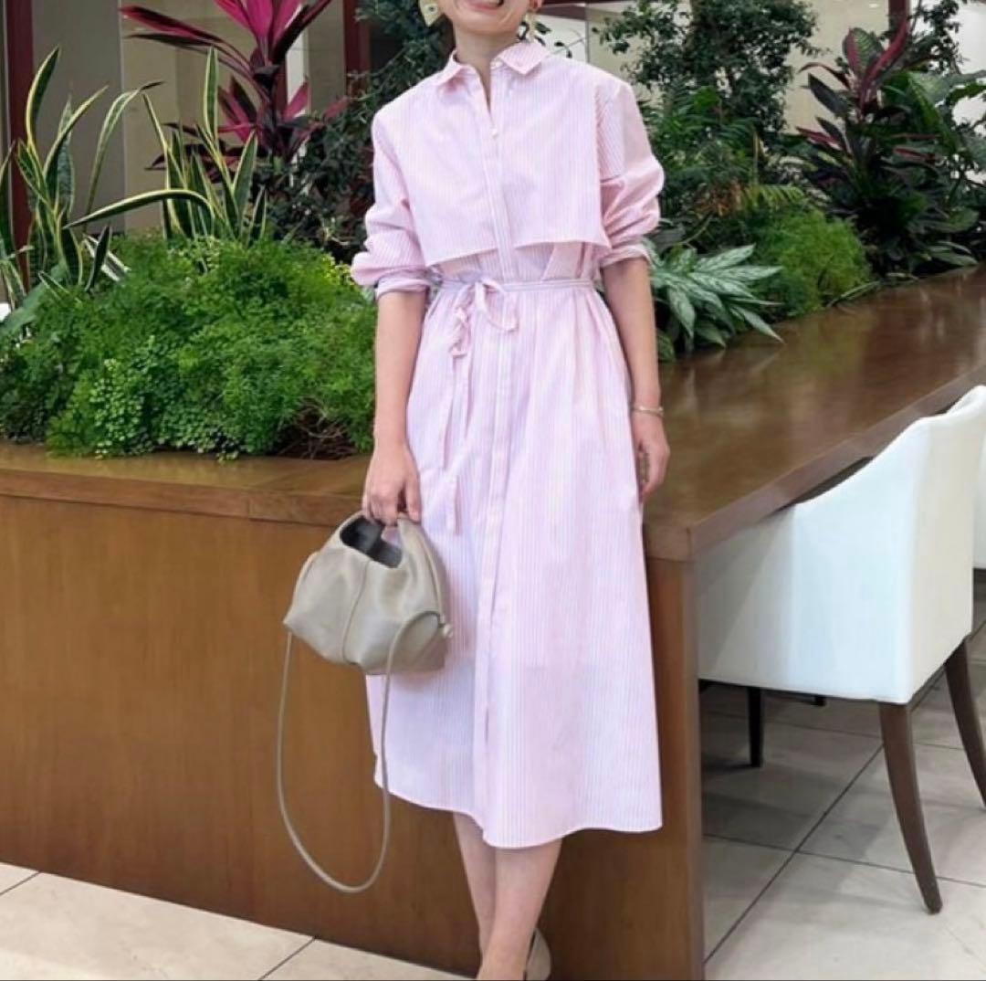 LOUNIE⭐️美品‼️ストライプ 長袖シャツワンピース　ピンク　春夏