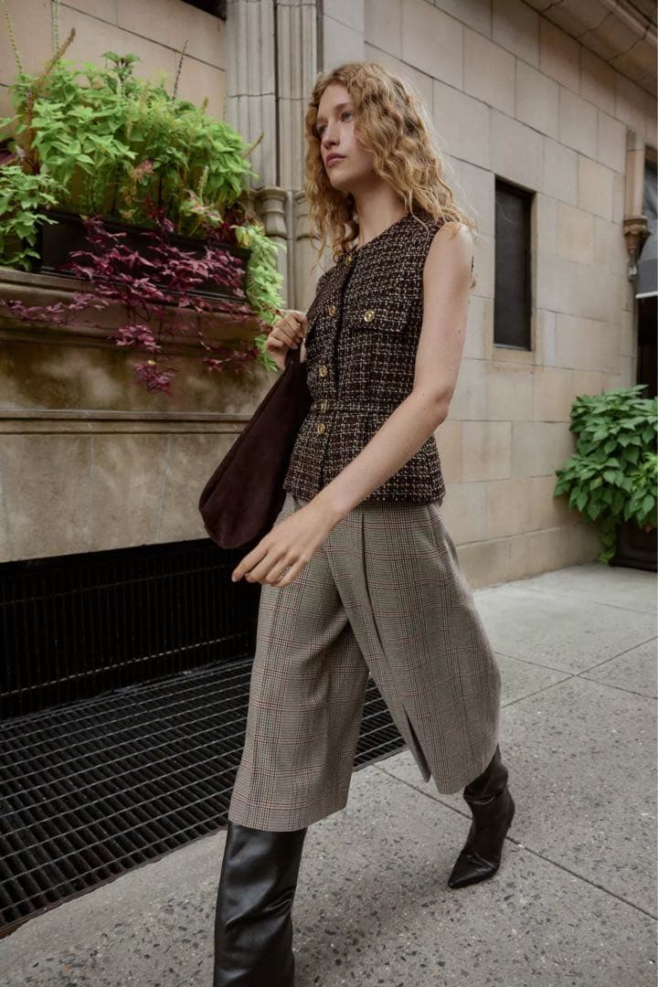 ZARA ベルト付きテクスチャーベスト　M