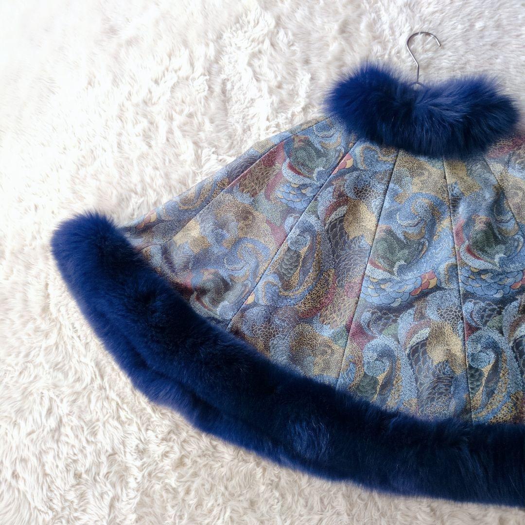 ファー付き模様入りケープ 羊革×ファー 高級ケープ F　羽織り　日本製