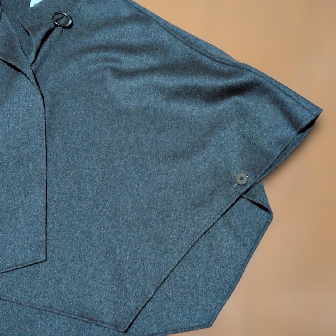 ハナエモリ　チャコールグレーケープコート カシミヤ100%