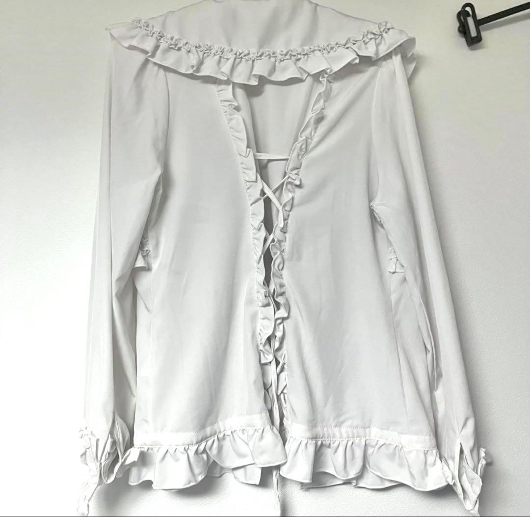 DimMoire ディムモアール 十字フリルブラウス White