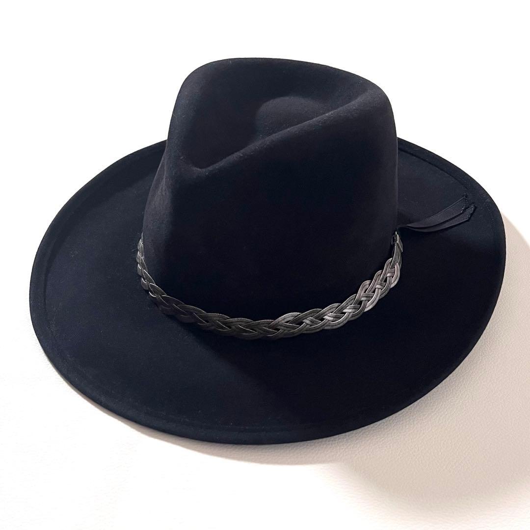 【美品】ボルサリーノ　中折れ ハット　ラビットフェルト　イタリア製　編み込み金具