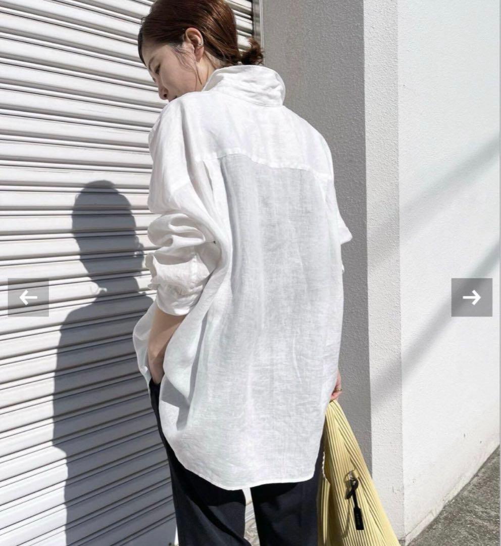 スピックアンドスパン 80リネンカシュクールビッグシャツ ホワイト麻100%