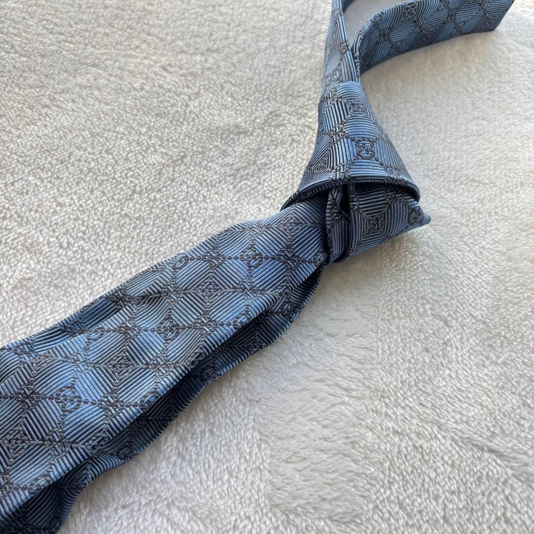 ほぼ未使用✨グッチ ネクタイ GG柄 インターロッキング 光沢 希少 ブルー