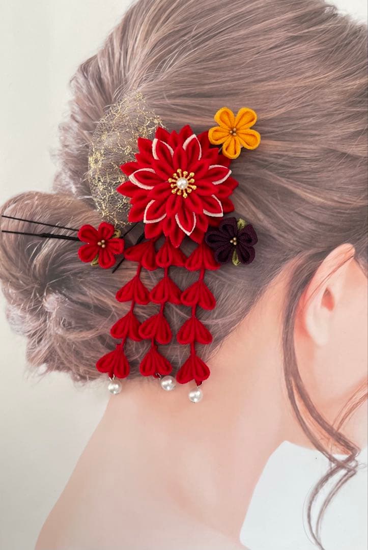 つまみ細工　髪飾り　✴︎雅✴︎ホワイトピンク　成人式卒業式　No.480再販21