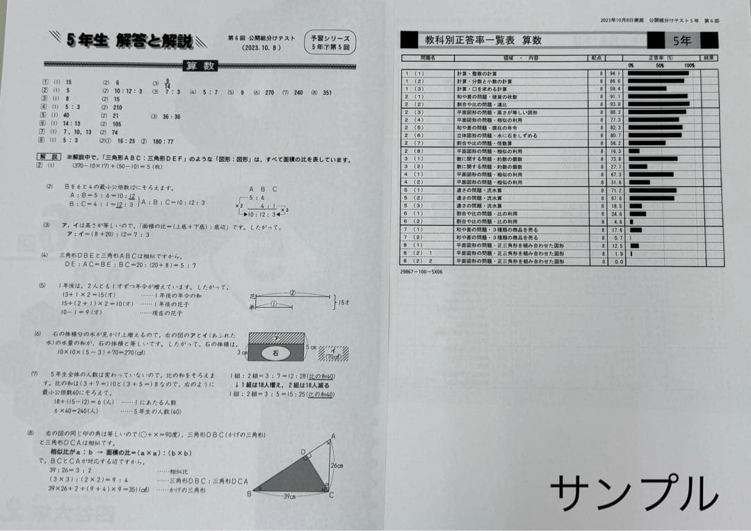 しょう⭐️⭐️四谷大塚　5年生　組分けテスト　3年分　過去問フルセット