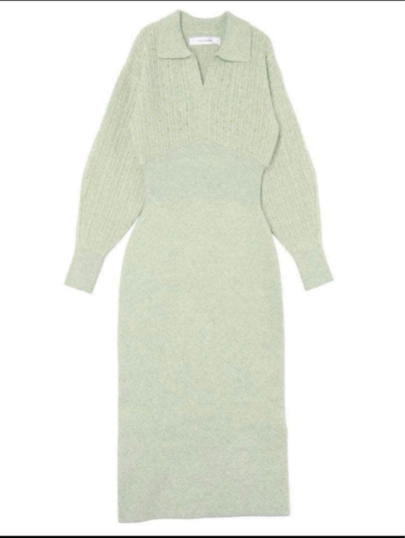 【LAGUNAMOON】ケーブルビジューIラインニットワンピース ライトグリーン