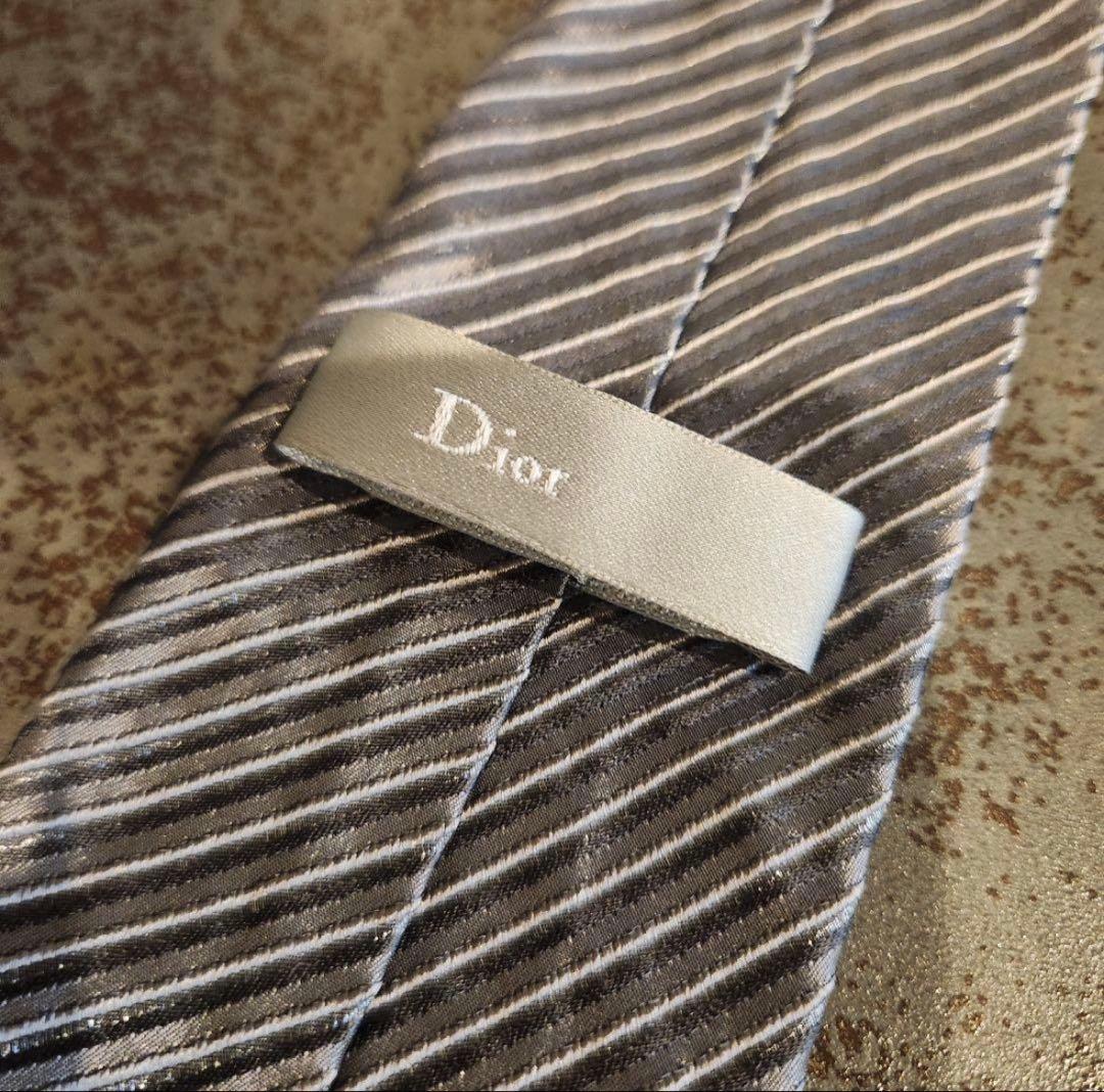 Dior ディオール シルク ストライプ ネクタイ グレー