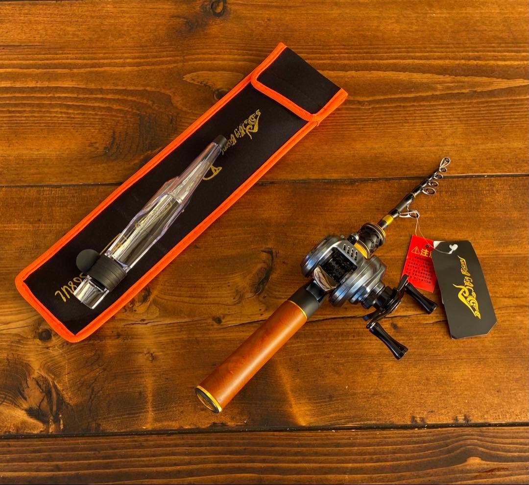釣り竿セット　トラウトロッド　ウッドグリップ　丸型リール　ベイトロッド　渓流釣り