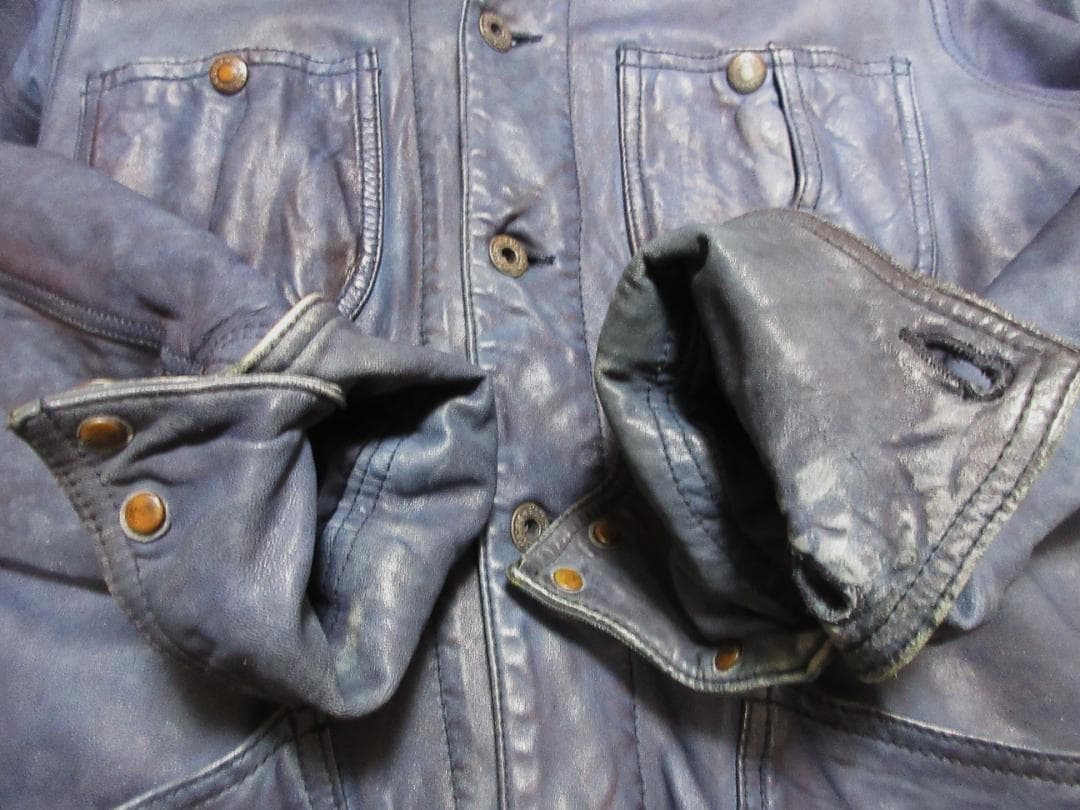Ku USA 空　インディゴ染めヴィンテージ加工　レザー　シャツ　ジャケット