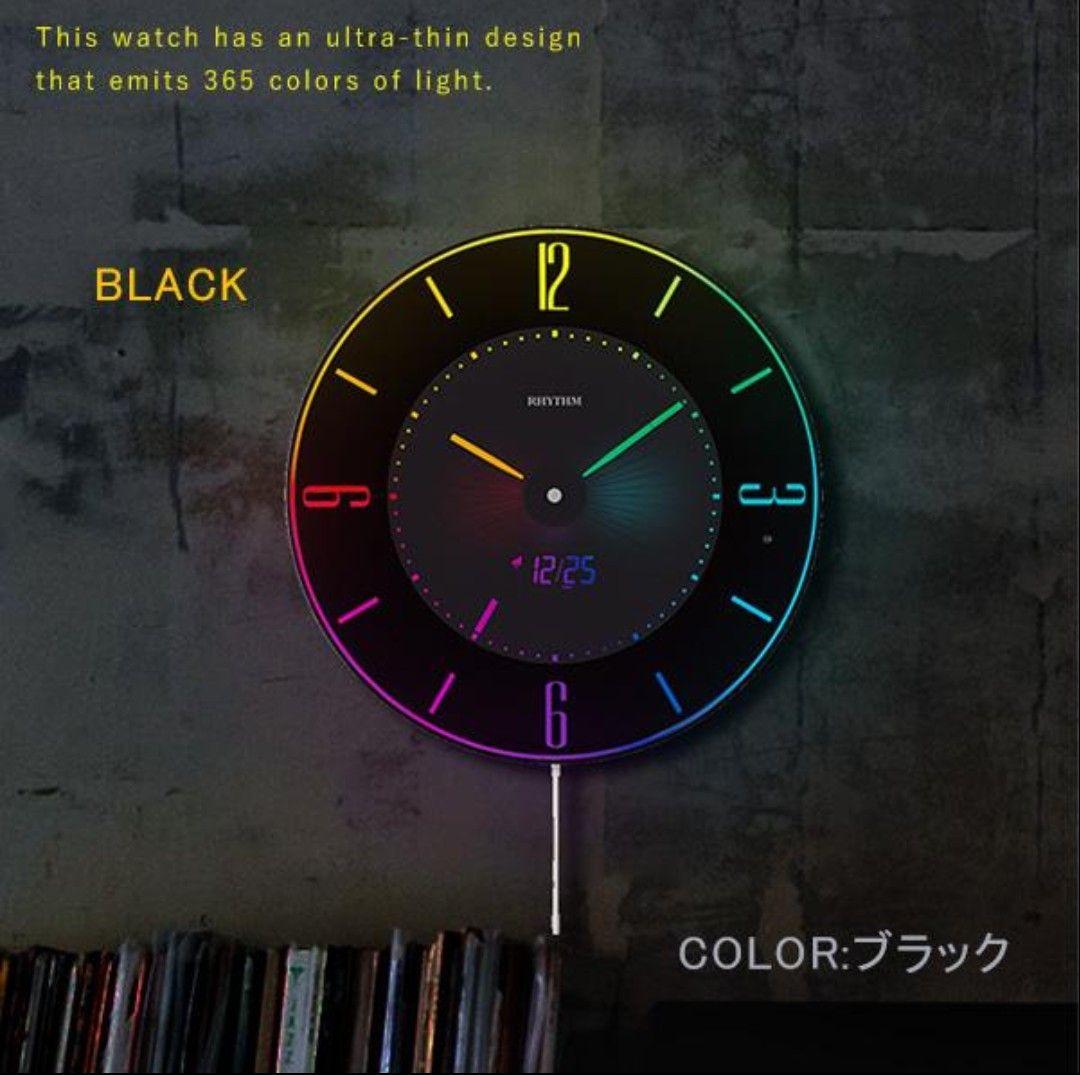 RIHTHM 電波時計 ブラック 超薄型 LEDライト　iroriaA
