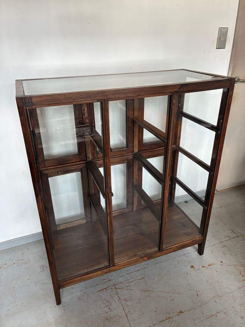 チーク総無垢 ガラスパンケース6枚扉　ショーケース 店舗什器 ガラスケース