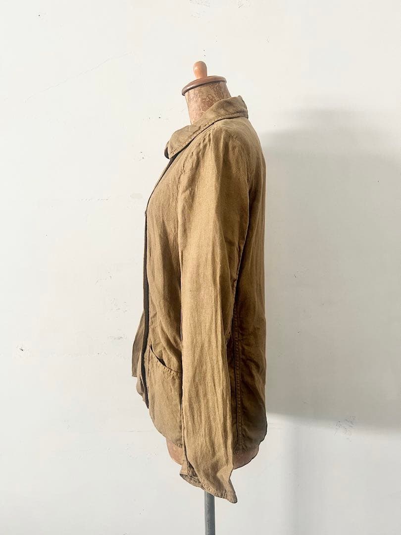 【美品】ARMEN　リネンヘリンボーンラウンドカラーダブルジャケット