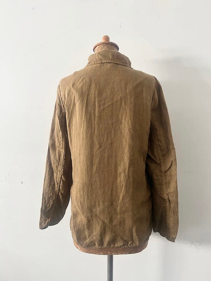 【美品】ARMEN　リネンヘリンボーンラウンドカラーダブルジャケット