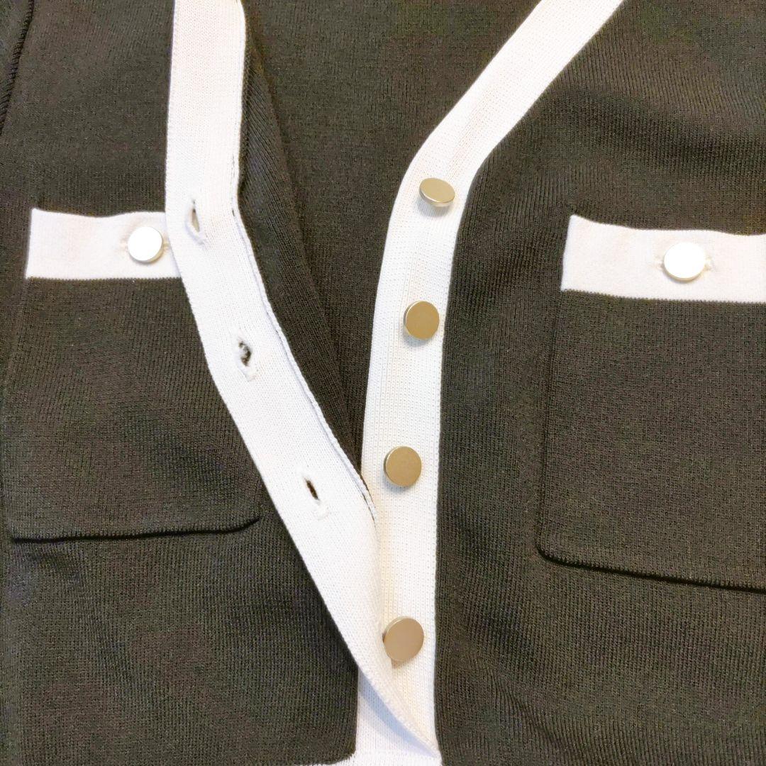 Diagram バイカラー ニットワンピース プリーツ Vネック 7分袖