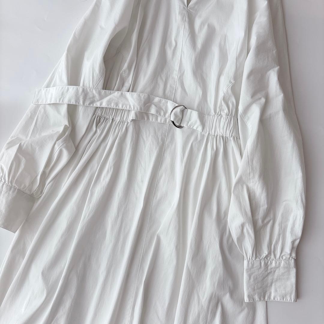 CADUNE サイドギャザーワンピース 白 ロング ベルト付き