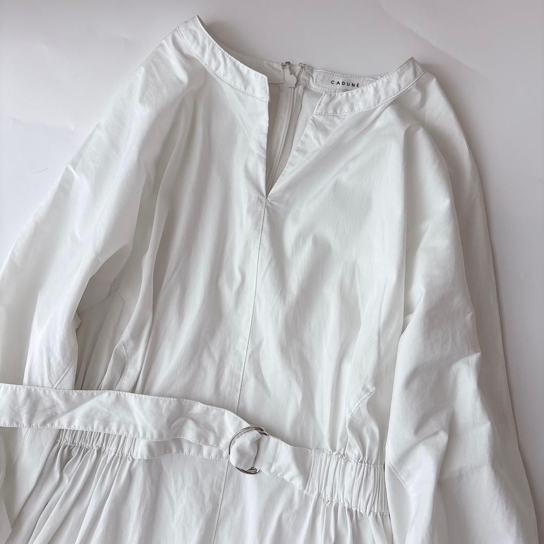 CADUNE サイドギャザーワンピース 白 ロング ベルト付き