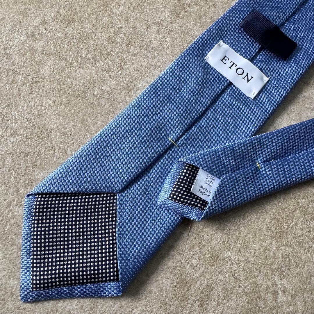 ETON エトン イートン ブルー バスケット織り ソリッドネクタイ