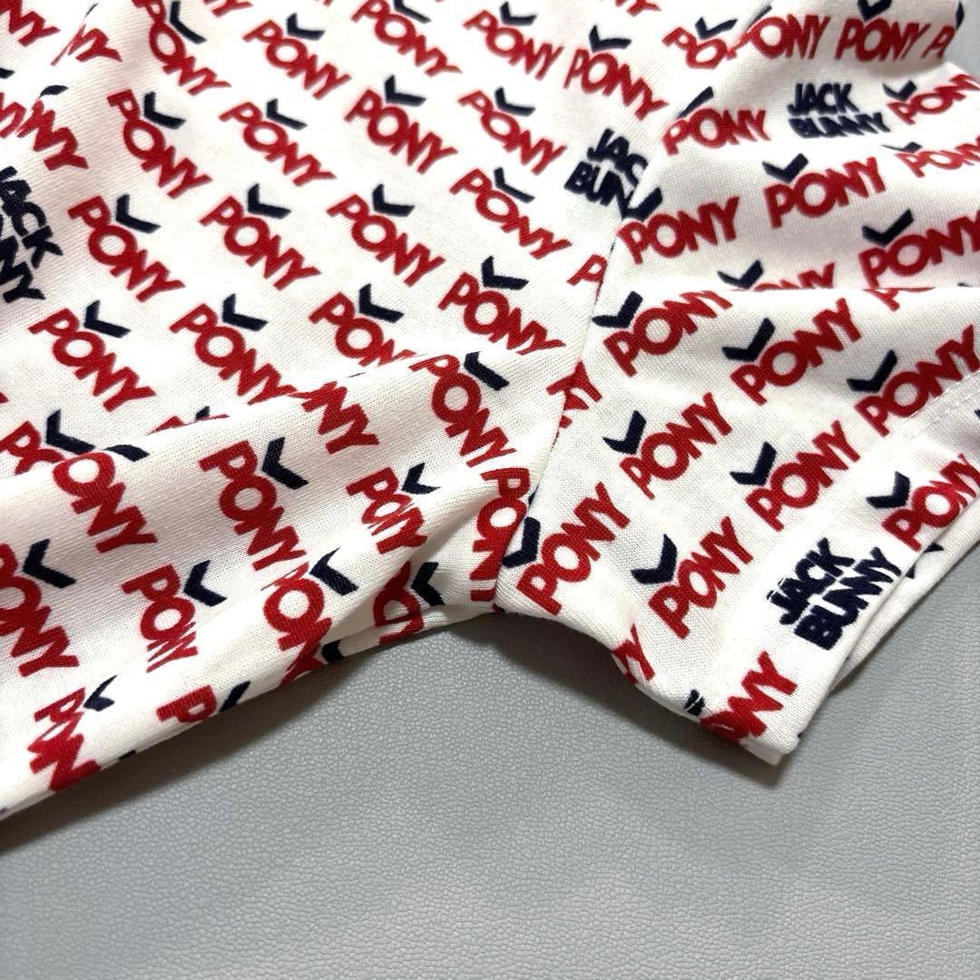 ジャックバニー　0/S 半袖ポロシャツ　ロゴ　総柄　ホワイト　レッド