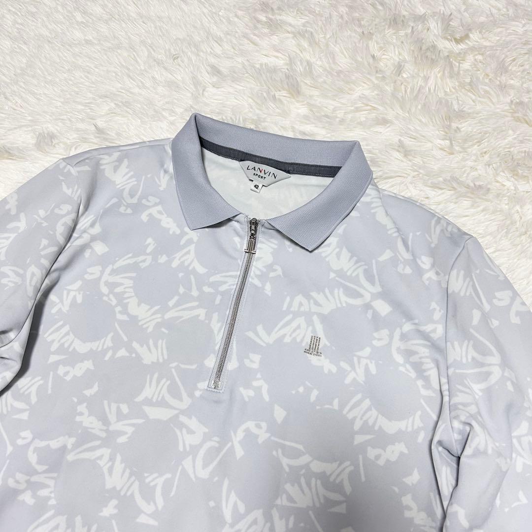 ランバン スポール 総柄 ハーフジップ ポロシャツ 刺繍ロゴ 42 ゴルフウェア