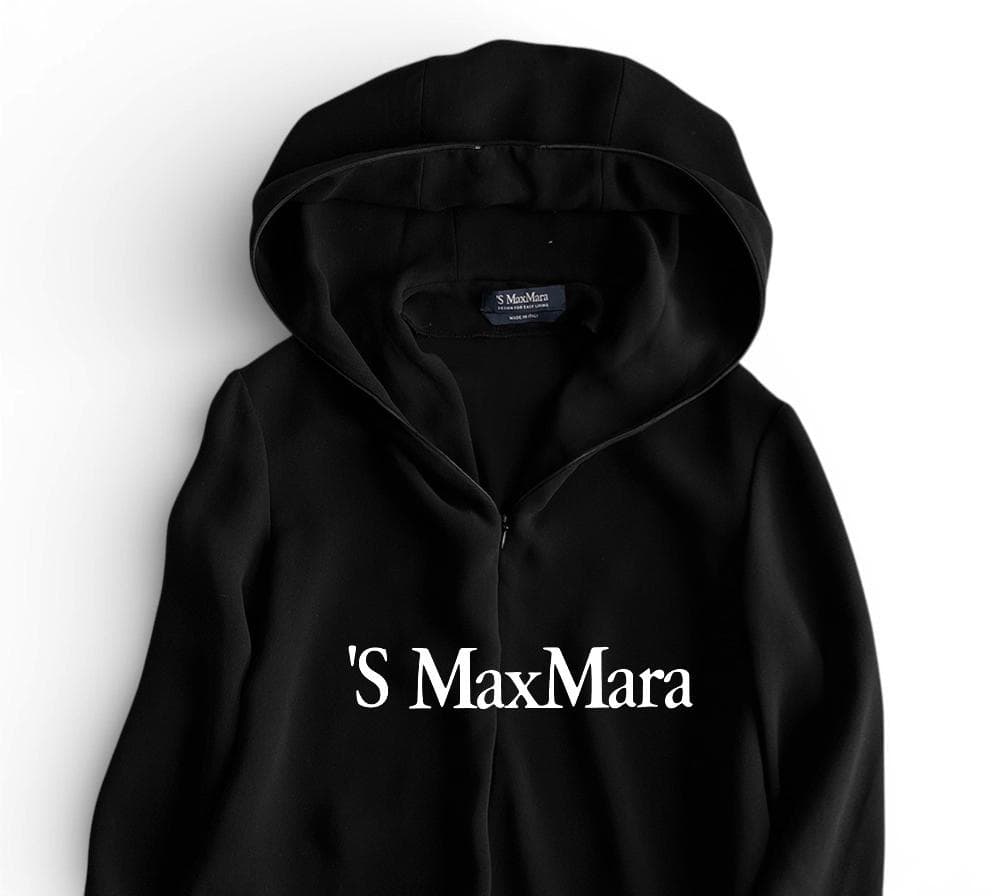 極美品 Ｓマックスマーラ 洗える 肉厚とろみ素材 ハーフジップフーディブラウス黒