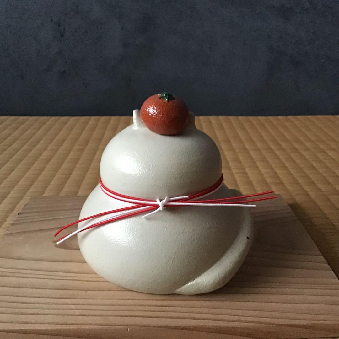 ねこ鏡餅　(*´꒳`*) 一体型　みかん