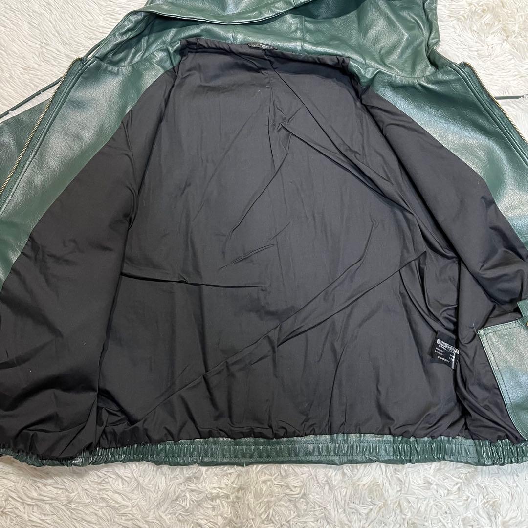 希少カラー✨️ZARA ザラ フード付きフェイクレザージャケット　グリーン　XL