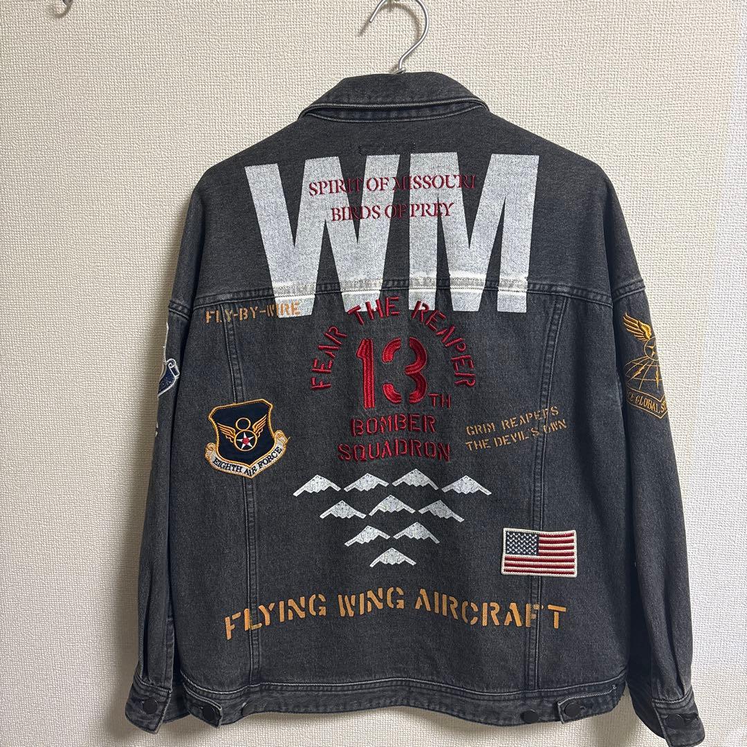 【希少】AVIREX デニムジャケット TYPE BLUE ワッペン 刺繍