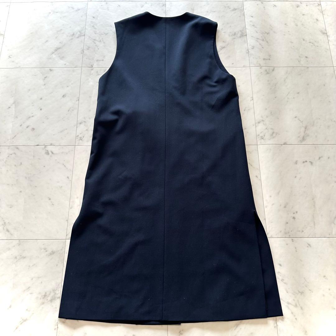 美品　ユナイテッドアローズ ノーカラーロングベスト　ジレ　ネイビー