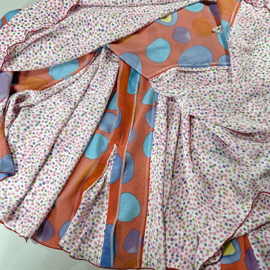 CANELA PURA フラメンコドレスカラフル水玉模様フレア ロング丈 練習用